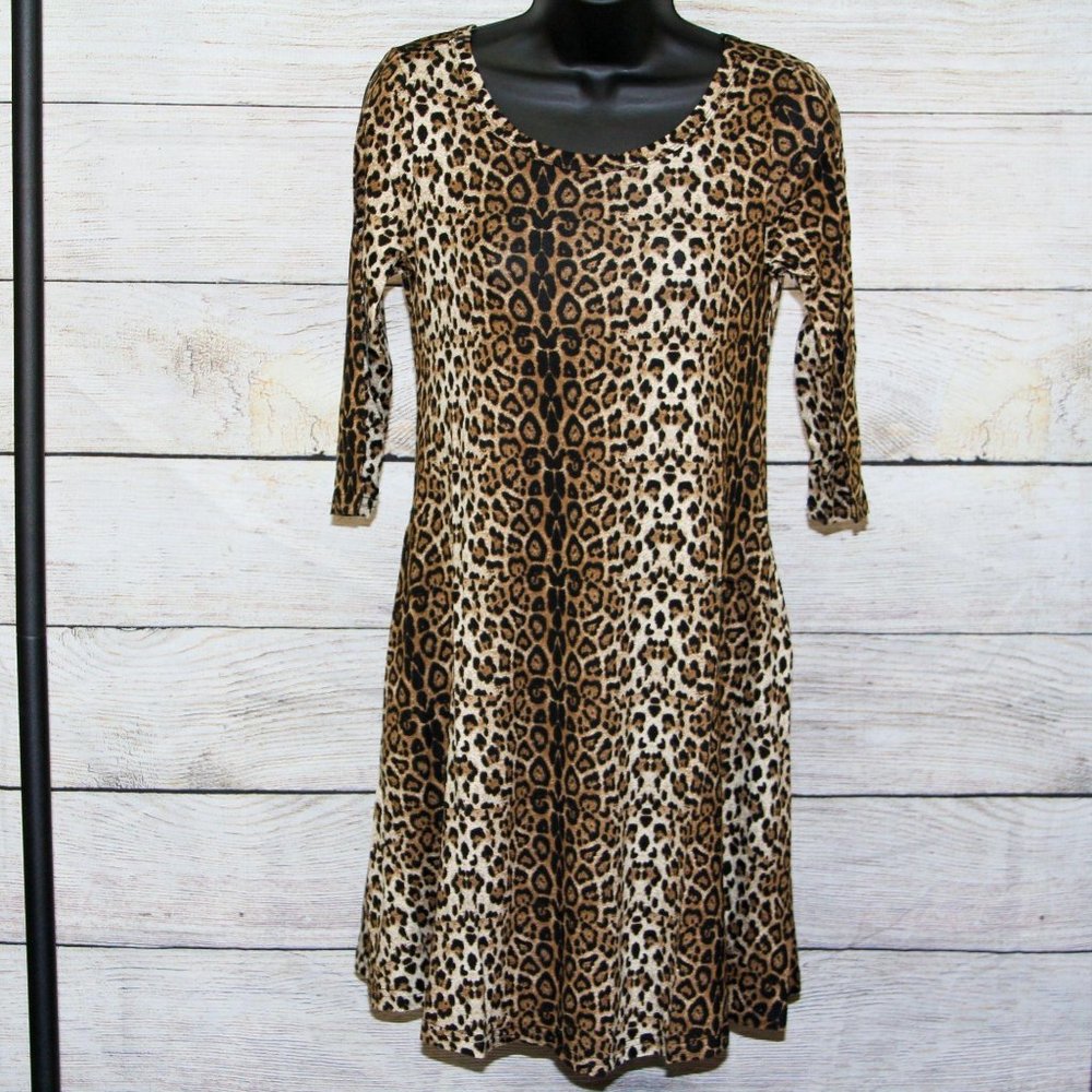 Viishow Women's Round Neck Leopard Print Brown  w/ Pockets - XS